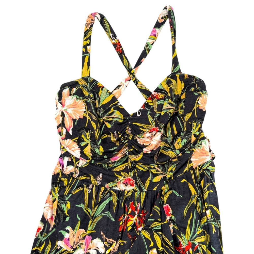 Maeve Anthropologie Gabriela Floral Maxi Dress Sz XL Black Criss Cross Back Boho - Picture 5 of 11